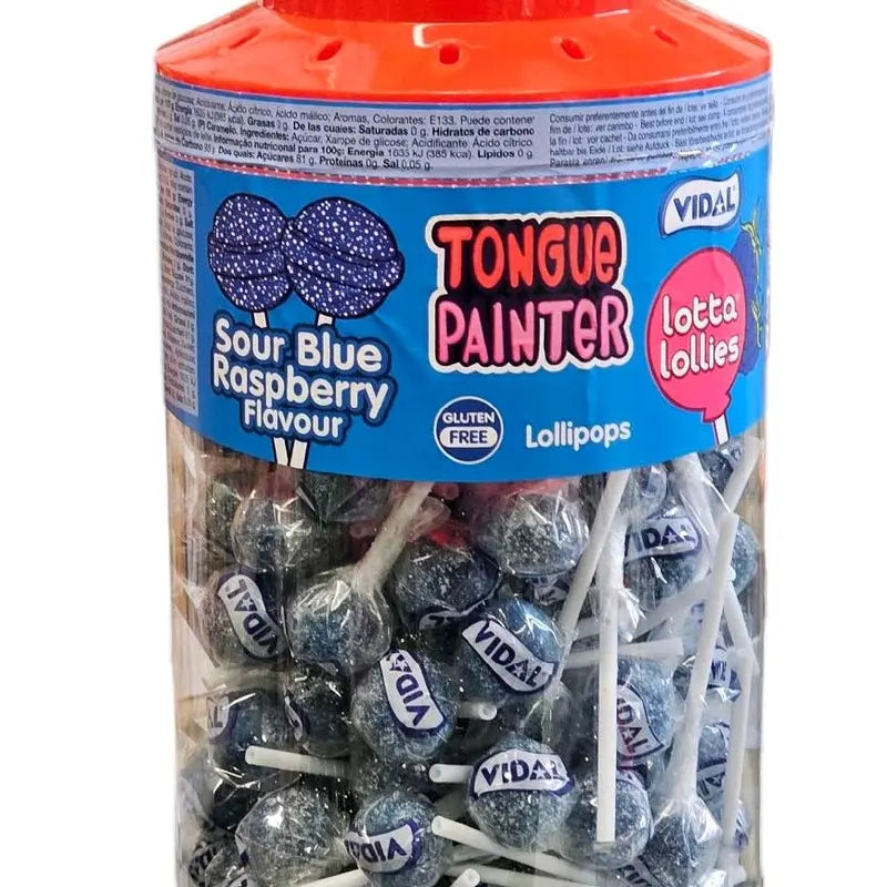 Vidal Lollies Jar (150 Lollies): Traffic Light, Assorted Fruit Flavors and Tongue Painters, Sour Blue Raspberry Tongue Painter Lollies
