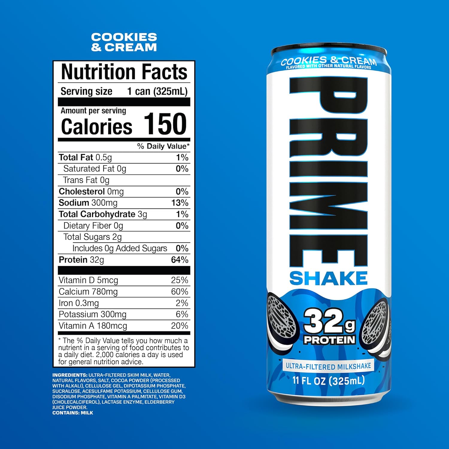 PRIME Shake – Cookies &amp; Cream | 32g Protein | Ultra-Rare New PRIME Line (Pre-Order) image 2