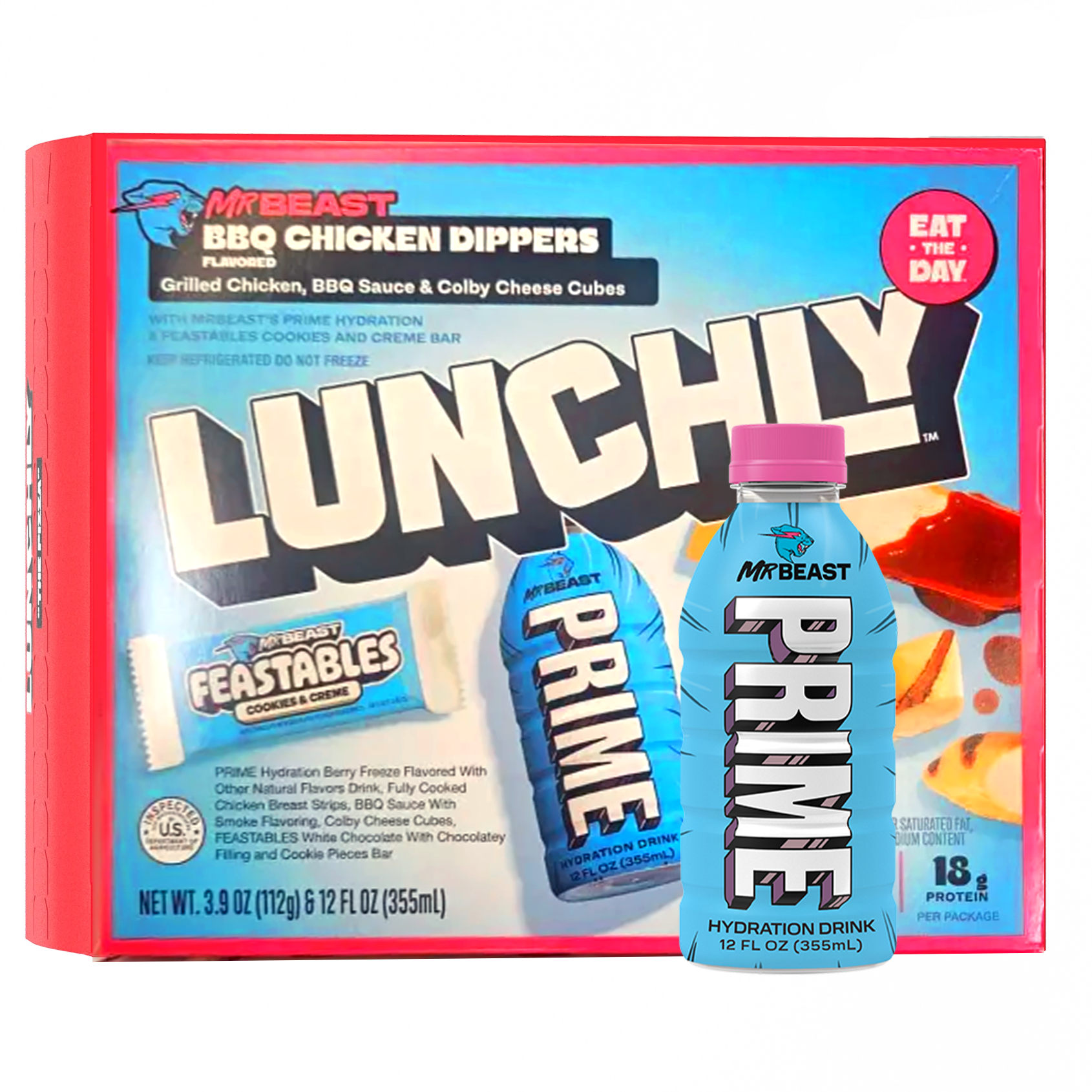NEW MrBeast Mini Lunchly PRIME Hydration 12fl.oz (355ml) + Empty BBQ Dippers Lunchly Box (Pre-order) image 0