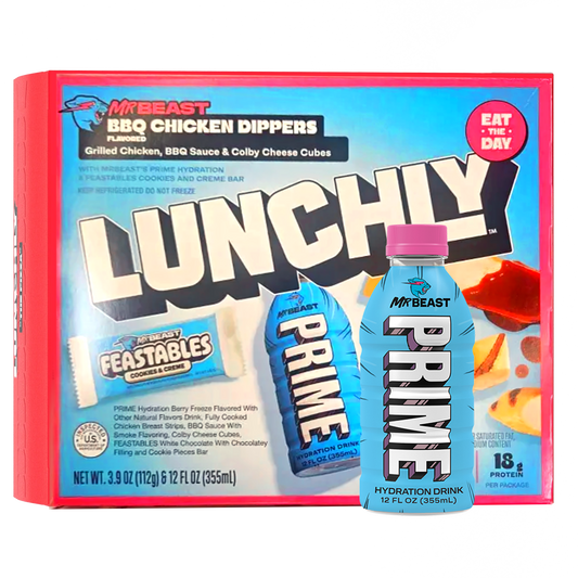 NEW MrBeast Mini Lunchly PRIME Hydration 12fl.oz (355ml) + Empty BBQ Dippers Lunchly Box (Pre-order) image 0
