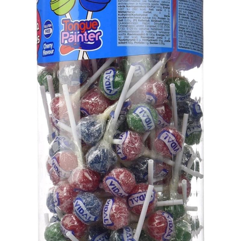Vidal Lollies Jar (150 Lollies): Traffic Light, Assorted Fruit Flavors and Tongue Painters, Sour Blue Raspberry Tongue Painter Lollies