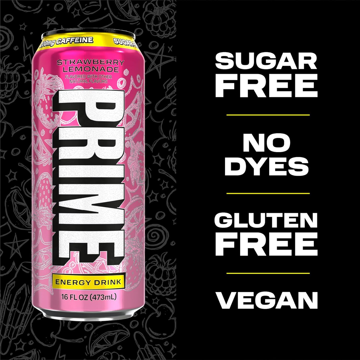 PRIME Energy Drink – Strawberry Lemonade | NEW &amp; RARE FLAVOUR | 200mg Caffeine | Sugar Free (Pre-Order) image 1