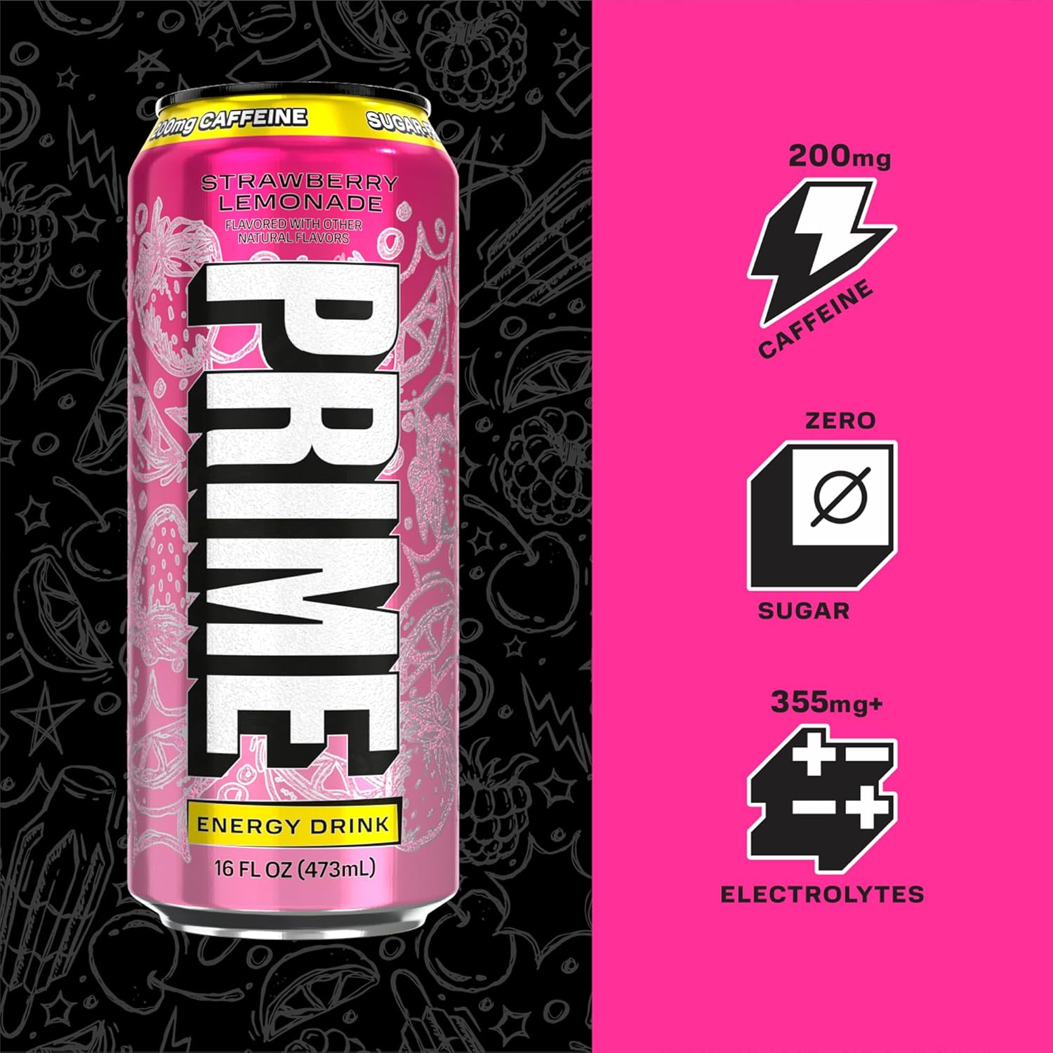 PRIME Energy Drink – Strawberry Lemonade | NEW & RARE FLAVOUR | 200mg Caffeine | Sugar Free - Image 5